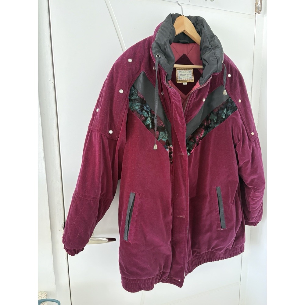 Current Seen Purple Velvet Bomber Jacket Womens 18W Quilted Embroidered Boho VTG